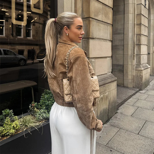 Zip-Up Cropped Suede Jacket