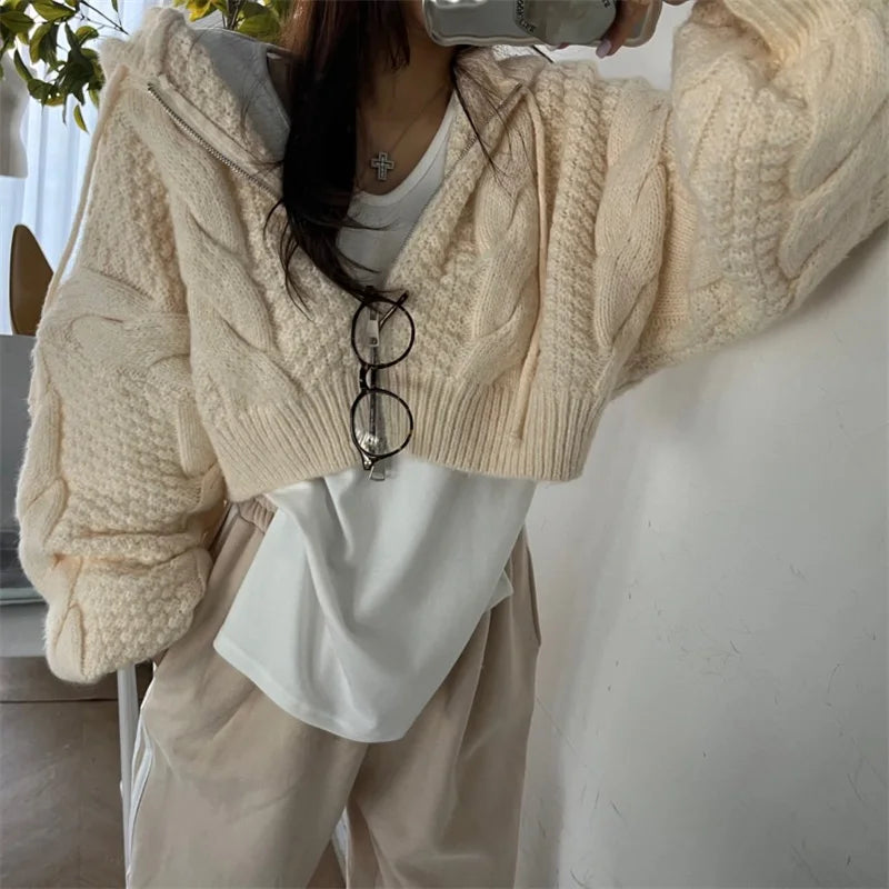 Cable Knit Zip-Up Hoodie