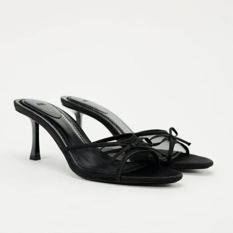 Lace Bow Pointed Toe Heeled Sandals
