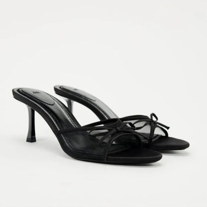 Lace Bow Pointed Toe Heeled Sandals