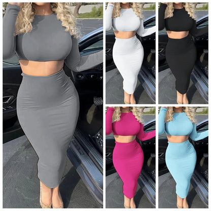 Long Sleeve Crop Top & Midi Skirt Set