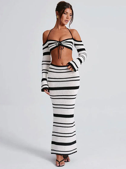 Striped Knit Crop Top & Maxi Skirt Set