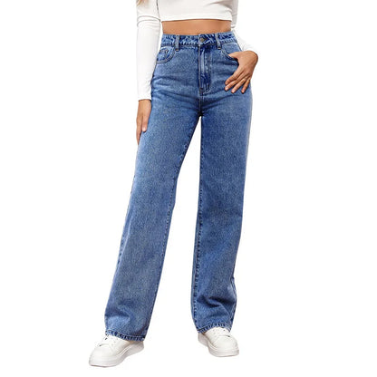 High-Waisted Straight Denim Jeans