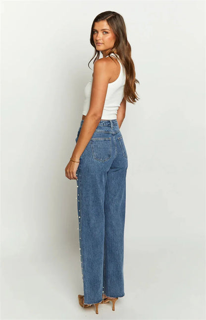 Pearl-Embellished Straight-Leg Jeans