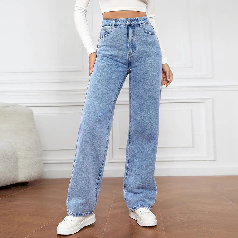High-Waisted Straight Denim Jeans