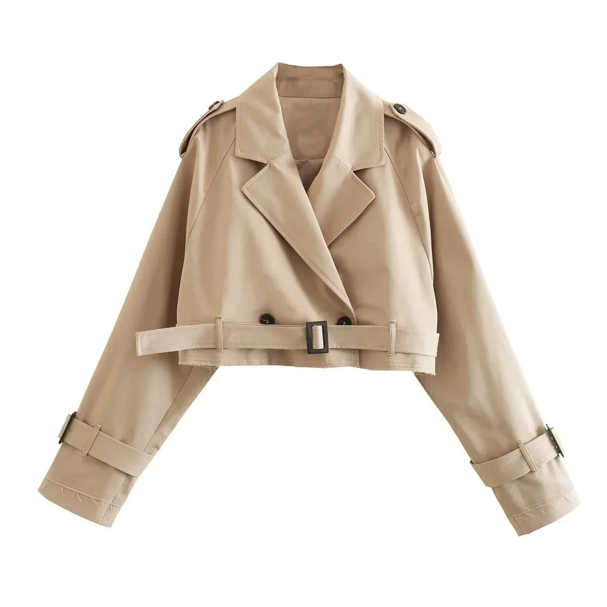 Cropped Belted Trench Jacket