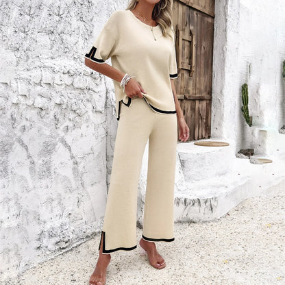 Knit Contrast Trim Two-Piece Set
