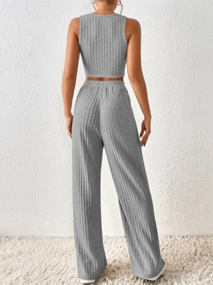 Ribbed Sleeveless Top & Wide-Leg Co-Ord