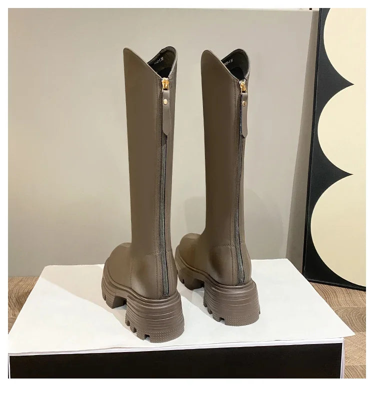 Chunky Sole Round Toe Knee Boots