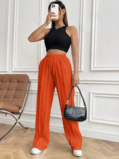 Ribbed Seam High-Waist Straight Sweatpants