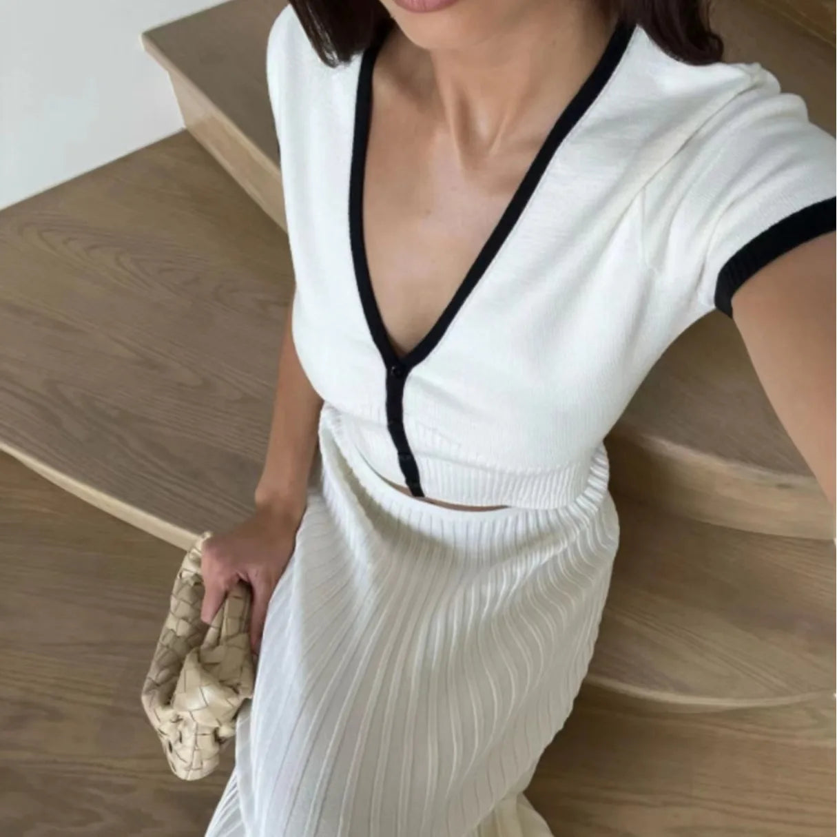 Knit Button-Front Crop Top & Midi Skirt Set