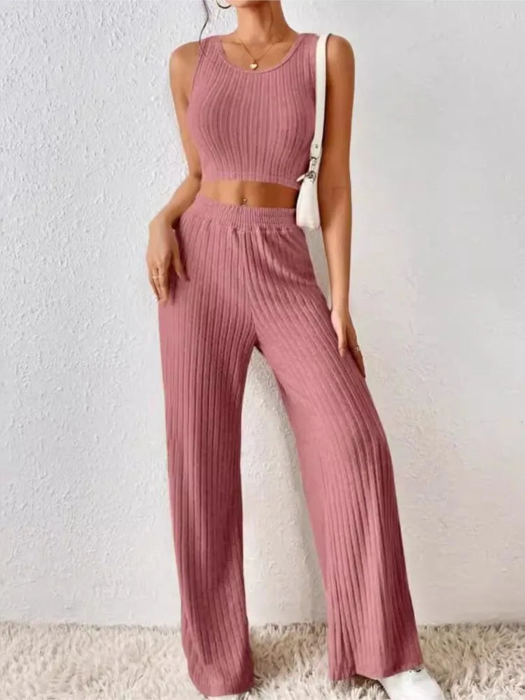 Ribbed Sleeveless Top & Wide-Leg Co-Ord
