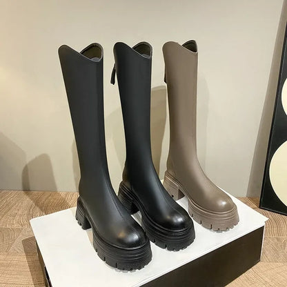 Chunky Sole Round Toe Knee Boots