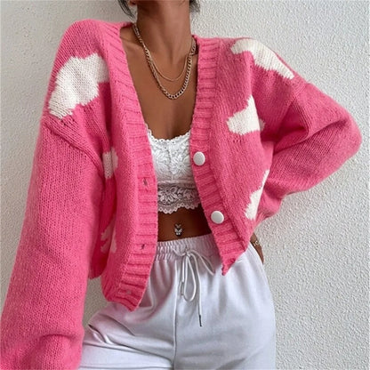 V-Neck Button Knit Cardigan
